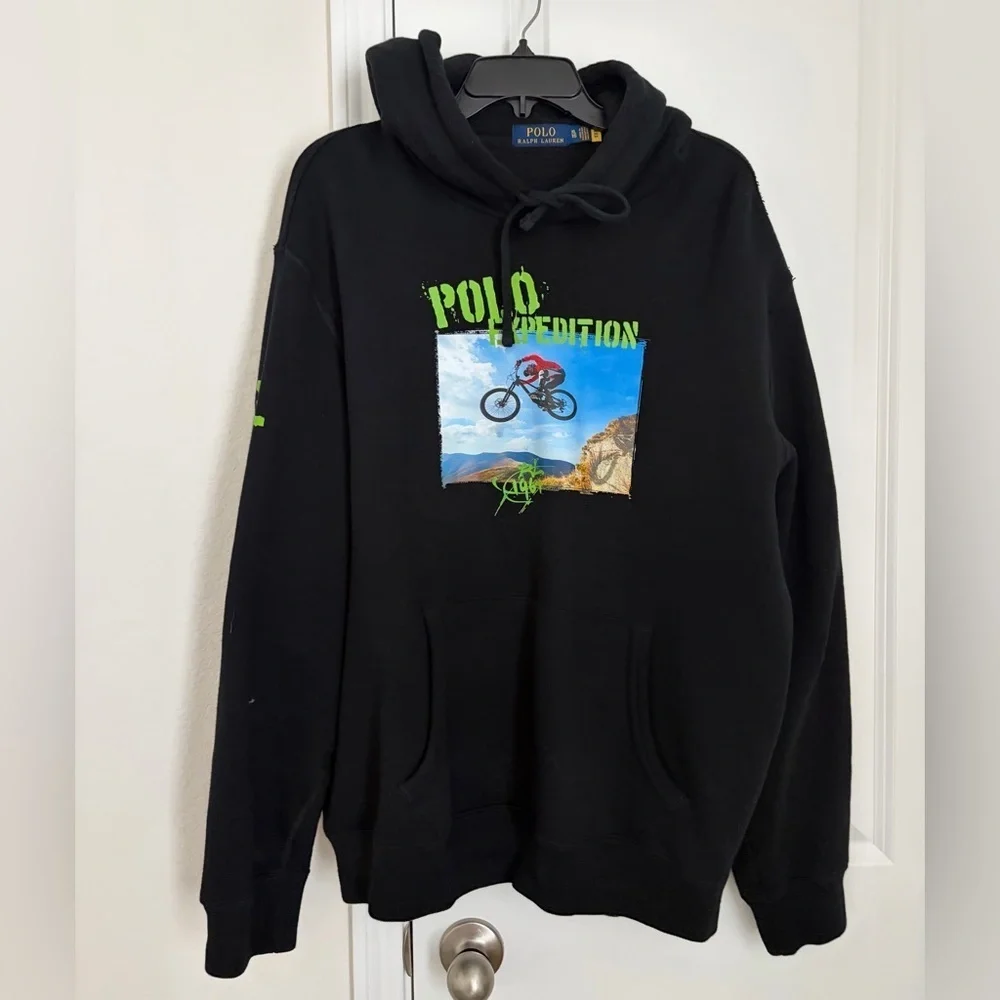 Polo by Ralph Lauren Black Hoodie with Green and Blue Graphic
